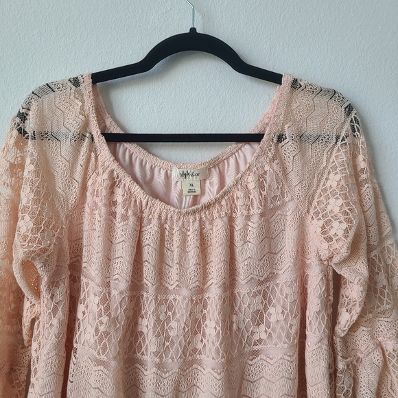 Style & Co Champagne Pink Long Sleeve Lace Top - Picture 3 of 11